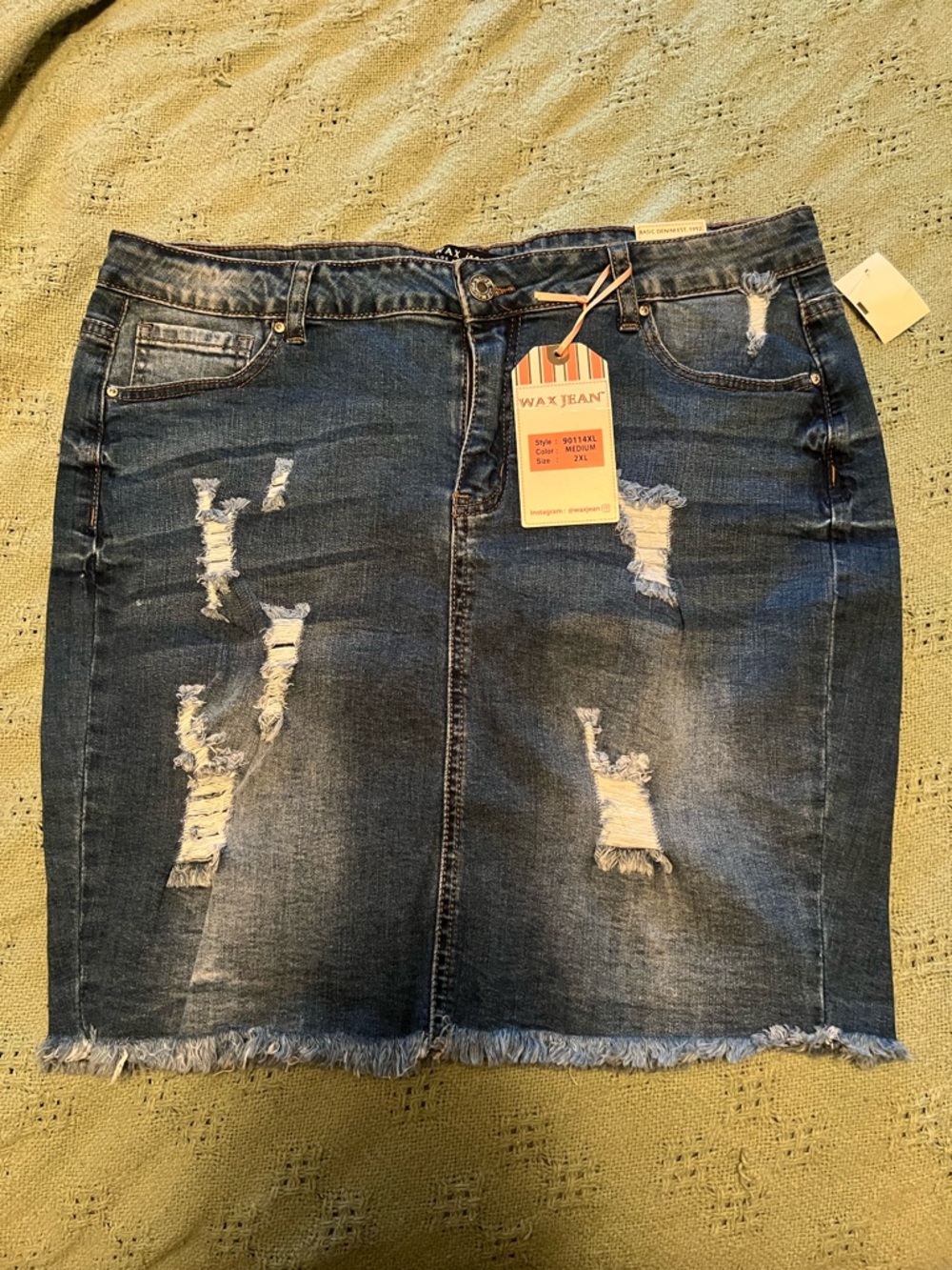 Wax Jean Dark Blue Distressed Denim Mini Skirt
